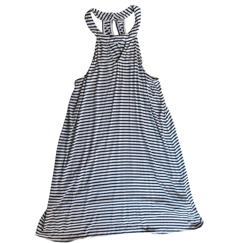 Roxy NWOT Womens Striped Halter Dress‎ Navy White Keyhole Back ERJKD03184 Large